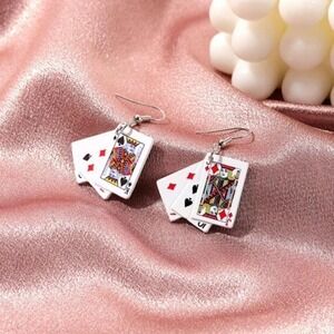 Playing Card MultiSuit Mismatched Drop Earrings Poker Las Vegas Blackjack Casino